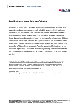 Kreditinstitute ersetzen Skimming-Schäden