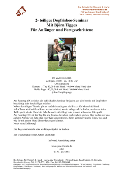 2- teiliges Dogfrisbee-Seminar Mit Björn Tigges Für - Paw