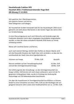 Haushaltsrede Hugo Bott f&uuml;r die SPD