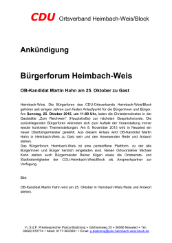 Ankündigung Bürgerforum Heimbach-Weis