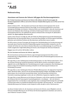 Medienmitteilung Autorinnen und Autoren der Schweiz AdS gegen