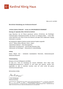 Herzliche Einladung zur Ordenswerkstatt! &bdquo;Orden haben Zukunft