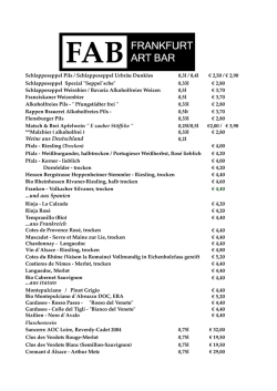 Drinks list - Frankfurt Art Bar