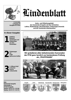 In dieser Ausgabe Wir gratulieren allen teilnehmenden Kameraden