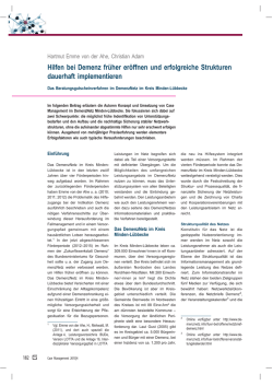 Hilfen bei Demenz fr&uuml;her er&ouml;ffnen und erfolgreiche Strukturen