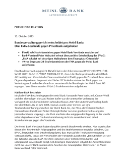 Bundesverwaltungsgericht entscheidet pro Meinl Bank: Drei FMA