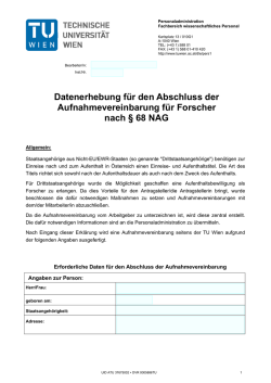 Datenerhebung für den Abschluss der Aufnahmevereinbarung für