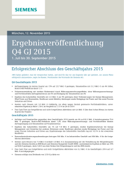Ergebnisveröffentlichung Q4 GJ 2015: Erfolgreicher Abschluss des