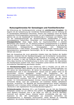 Info-Blatt 4 Genealogen und Familienforscher