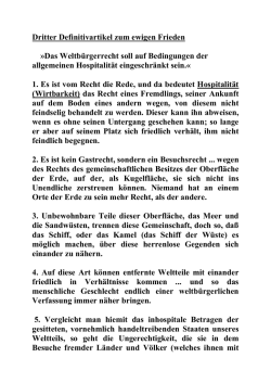 Dritter Definitivartikel zum ewigen Frieden »Das Weltbürgerrecht soll