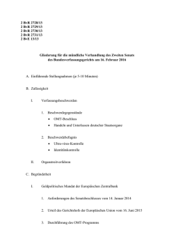Gliederung f&uuml;r die Verhandlung des Zweiten Senats des