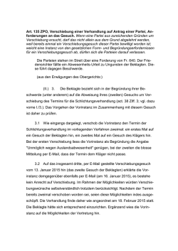 Art. 135 ZPO, Verschiebung einer Verhandlung auf Antrag einer