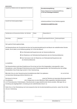 Grundschulempfehlung (Blatt 1)