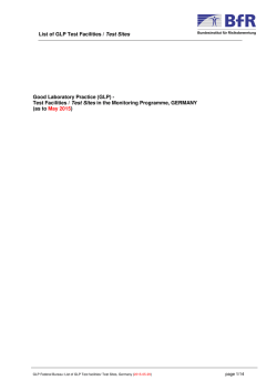 Good Laboratory Practice (GLP) - Test Facilities / Test Sites in the