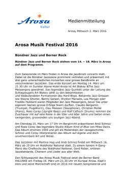 Medienmitteilung Arosa Musik Festival 2016