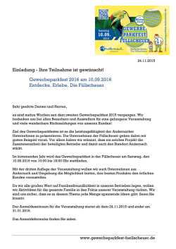 Einladung - Ihre Teilnahme ist gew&uuml;nscht! Gewerbeparkfest 2016