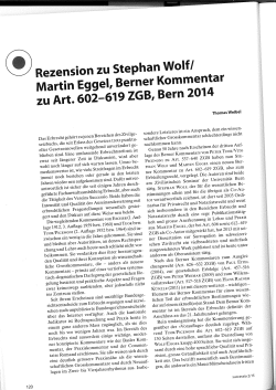 Rezension zu Stephan Wolf / Martin Eggel, Berner Kommentar zu