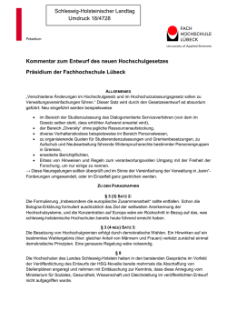 Kommentar zum Entwurf des neuen Hochschulgesetzes Präsidium