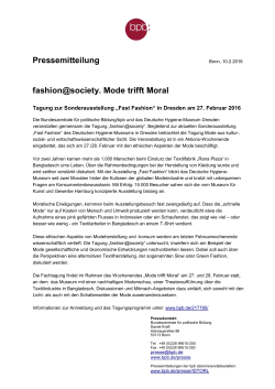 Pressemitteilung fashion@society. Mode trifft Moral