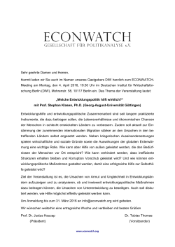 ECONWATCH-Einladung Entwicklungspolitik