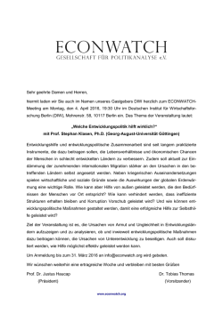 ECONWATCH-Einladung Entwicklungspolitik