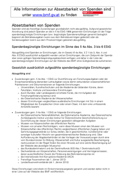 Information &uuml;ber Absetzbarkeit von Spenden