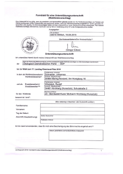 Formblatt für eine Unterstützungsunterschrift - ÖDP Rheinland