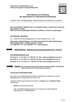 Informationen zur Erteilung der Approbation f&uuml;r
