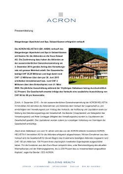 Pressemitteilung - ACRON HELVETIA II Immobilien AG