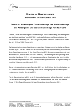 Hinweise zur Steuerberechnung im Dezember 2015 und Januar 2016