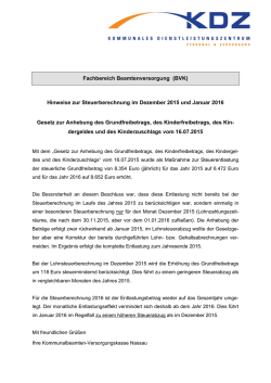 Hinweise zur Steuerberechnung im Dezember 2015 und Januar 2016