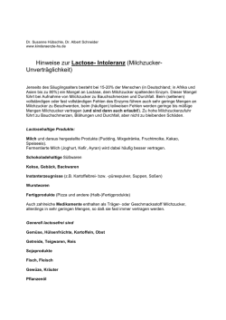 Hinweise zur Lactose- Intoleranz (Milchzucker