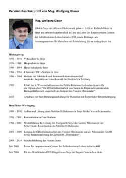 Pers&ouml;nliches Kurzprofil von Mag. Wolfgang Glaser