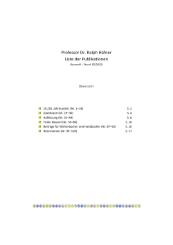 Liste der Publikationen von Prof. Dr. Ralph Häfner