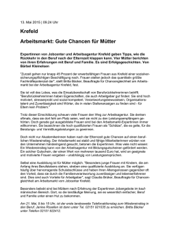 Krefeld Arbeitsmarkt: Gute Chancen für Mütter