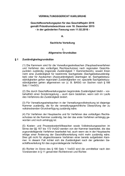 Geschäftsverteilungsplan 2016 - Verwaltungsgericht Karlsruhe