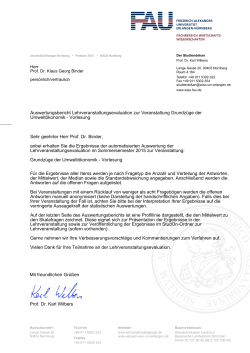 Mit freundlichen Grüßen Prof. Dr. Karl Wilbers Auswertungsbericht