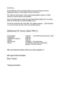 Hallenturnier SC Viersen &ndash;Rahser 1954 eV Mit sportlichen Gr&uuml;ssen