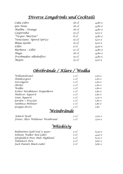 Diverse Longdrinks und Cocktails Obstbr&auml;nde / Klare / Wodka