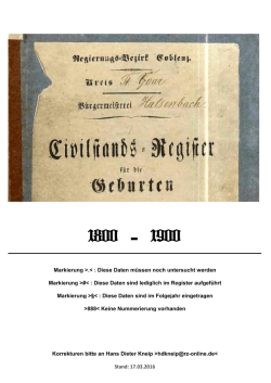 Register der Geburten 1800 bis 1900