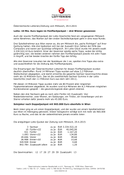 Österreichische Lotterien/Ziehung vom Mittwoch, 29.4.2015 Lotto
