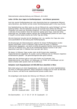 Österreichische Lotterien/Ziehung vom Mittwoch, 29.4.2015 Lotto