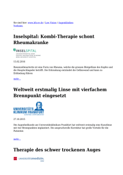 Inselspital: Kombi-Therapie schont Rheumakranke Weltweit