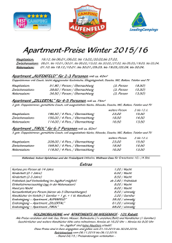 Apartment-Preise Winter 2015/16
