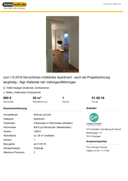 möbliert- frei zum 1.8.2016 - Stuttgart Kaltental