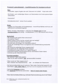 Protokoll Ladendiebstahl — Ausfüllhinweise für Anzeiqenvordruck