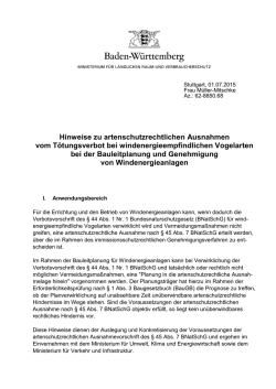 Hinweise zu artenschutzrechtlichen Ausnahmen vom Tötungsverbot