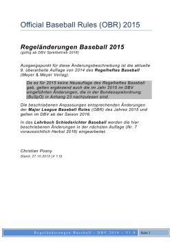 Regeländerungen Baseball 2016 im DBV