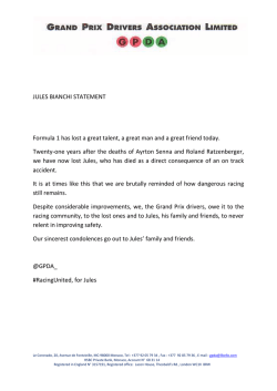JULES BIANCHI STATEMENT Formula 1 has lost a great talent, a