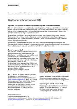 Jahreskriterium 2016 - Solothurner Unternehmerpreis